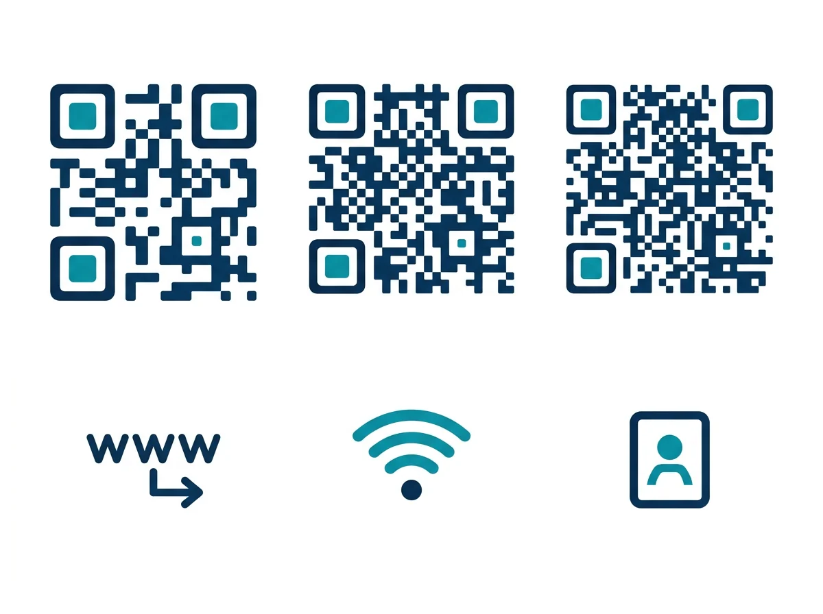 Tres códigos QR con densidad de datos creciente que muestran cómo los patrones más densos necesitan más espacio de impresión